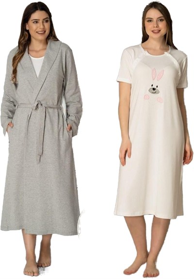 Kadın Pembe Tavşanlı Spor Sabahlıklı Hamile Lohusa Gecelik Takımı, XL, HW2071EF-19804IGP260031