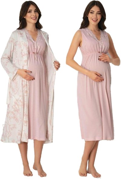Kadın Pudra Pembe Hamile Lohusa Sabahlık Ve Gecelik Takım, 2XL, BS8035EF-86D0018320417
