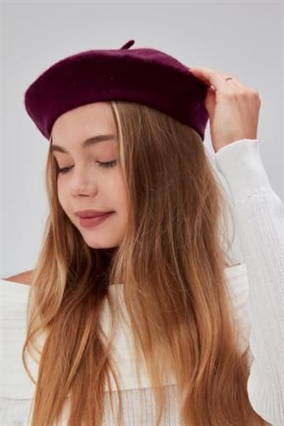 Kadın Sanatçı Ressam Şapkası Klasik Fransız Bere Moda Sanatçı Şapkası Keçe Fransız Şapka Mor