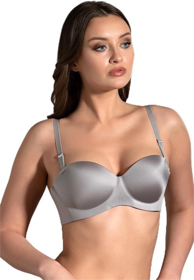 Kadın Straplez Lotus Lazer Kesim Push-Up Gri Sütyen 336055