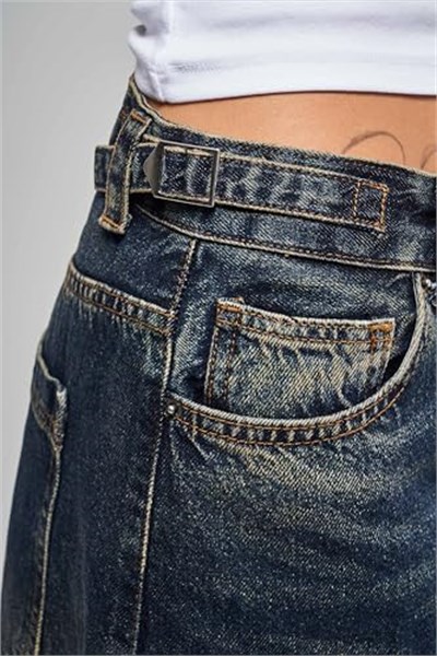 Kadın T.Kot Rengi Süper Baggy Fit Kemer Detaylı Denim