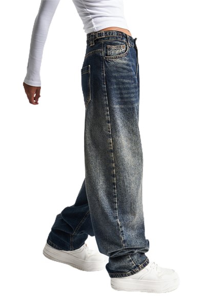 Kadın T.Kot Rengi Süper Baggy Fit Kemer Detaylı Denim