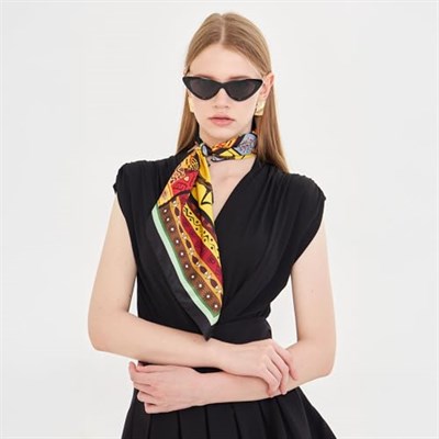 Kadınlar için 55cm x 55cm Fular Küçük Kare Hafif Çiçek Desenli Bandana Boyun Şal, Saç veya Boyun için Etnik Kare Başörtüsü
