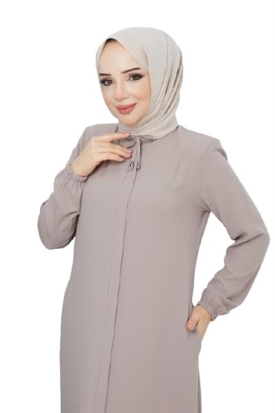 Kadınlar İçin Abaya Uzun Kollu Gizli Fermuarlı Siyah Cepli Müslüman Elbise