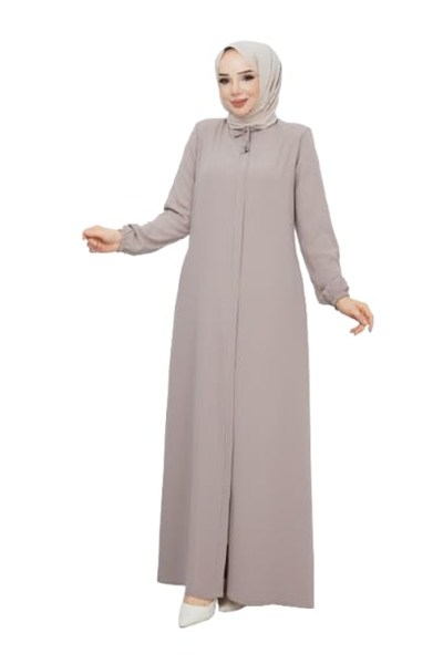 Kadınlar İçin Abaya Uzun Kollu Gizli Fermuarlı Siyah Cepli Müslüman Elbise