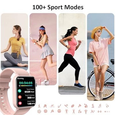 Kadınlar için Akıllı Saat - Aramaları ve AI Sesini Yap/Cevapla,Kalp Hızı SpO2 Uyku Monitörü ile 1.8 inç HD Fitness İzle,IP68 su geçirmez,100+ Spor Modları Etkinlik İzleyiciler,Android iPhone için Adım