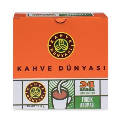 Kahve Dünyası 2Si 1 Arada Fındık Aromalı Hazır Kahve 40lı Paket (12 Gr x 40 Adet)