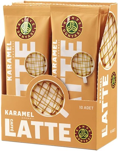 KAHVE DUNYASI Dünyası Özel Seri Sıcak Karamel Aromalı Caffe Latte, 10lu