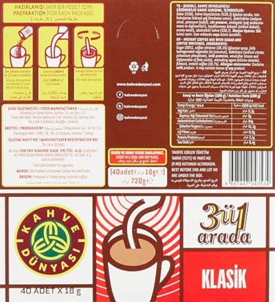 Kahve Dünyası Kahve Dünyası 3Ü 1 Arada Klasik Hazır Kahve 40Lı