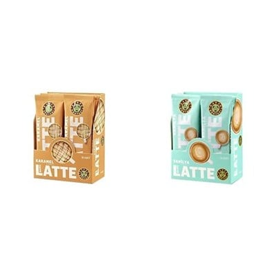 Kahve Dünyası Özel Seri Sıcak Karamel Aromalı Caffe Latte, 10lu ve Kahve Dünyası Özel Seri Sıcak Vanilyalı Aromalı Caffe Latte, 10lu