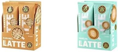 Kahve Dünyası Özel Seri Sıcak Karamel Aromalı Caffe Latte, 10lu ve Kahve Dünyası Özel Seri Sıcak Vanilyalı Aromalı Caffe Latte, 10lu