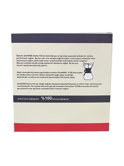 Kahveciniz OneMore Chemex Uyumlu Filtre Kahve Kağıdı 5-8 Cup 100 Adet
