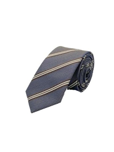 Kahverengi Çizgili Kravat Mendil Set