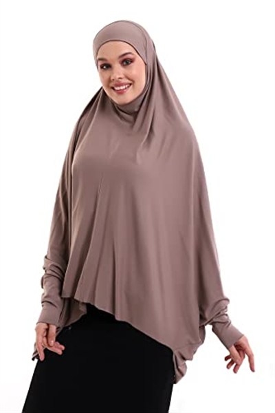 Kahverengi Hazır Pratik Sultanbaş Tesettür Kollu Penye Sufle Eşarp Hijab