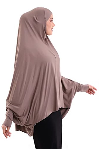 Kahverengi Hazır Pratik Sultanbaş Tesettür Kollu Penye Sufle Eşarp Hijab