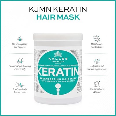 Kallos Kallos Kjmn krem saç maskesi, keratinli ve süt proteinli, kırılgan saçlar için, 1,07 kg…