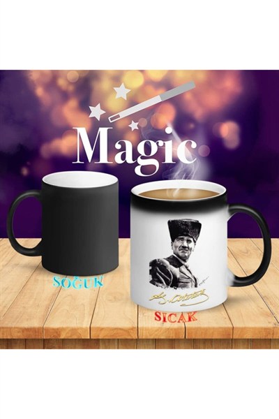 Kalpaklı Mustafa Kemal Atatürk Imzalı Sihirli Kupa Bardak-155 HSPLİNM-3448