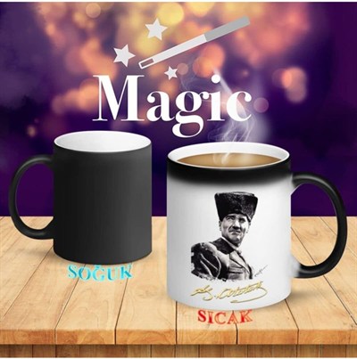 Kalpaklı Mustafa Kemal Atatürk Imzalı Sihirli Kupa Bardak-155 HSPLİNM-3448