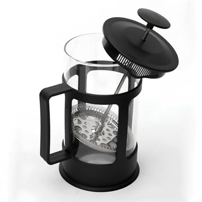 Kanji 350 ml Cam French Press – Isıya Dayanıklı Cam, Paslanmaz Çelik Filtreli, Siyah Renkli Kahve ve Bitki Çayı Demliği