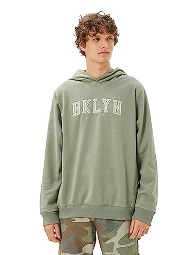 Kapşonlu Kolej Sweat Slogan İşlemeli Uzun Kollu