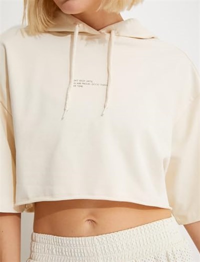 Kapüşonlu Crop Spor Tişört