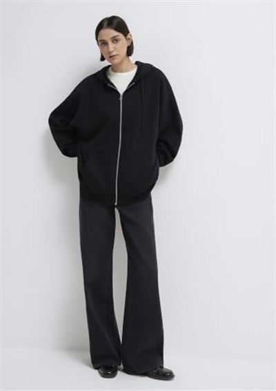 Kapüşonlu Fermuarlı Siyah Sweatshirt 1610221-900