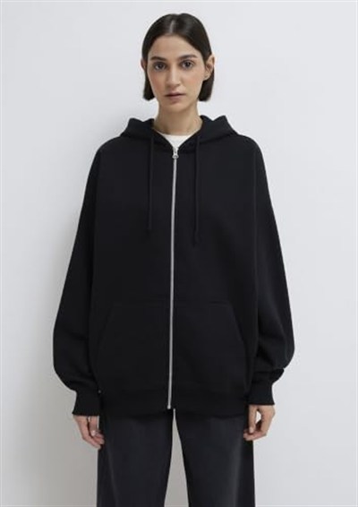 Kapüşonlu Fermuarlı Siyah Sweatshirt 1610221-900