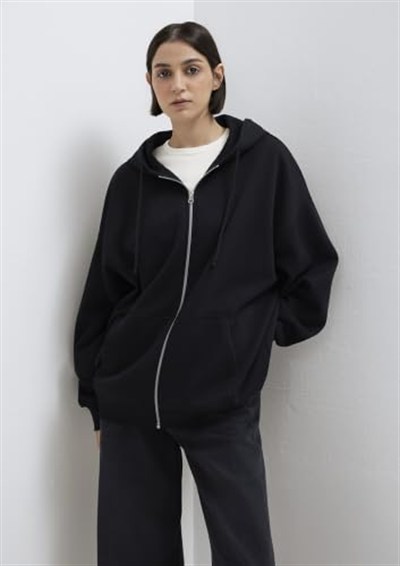 Kapüşonlu Fermuarlı Siyah Sweatshirt 1610221-900