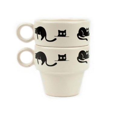 Kara Kedi 2li Espresso Bardak Seti - Hediye Seramik Fincan