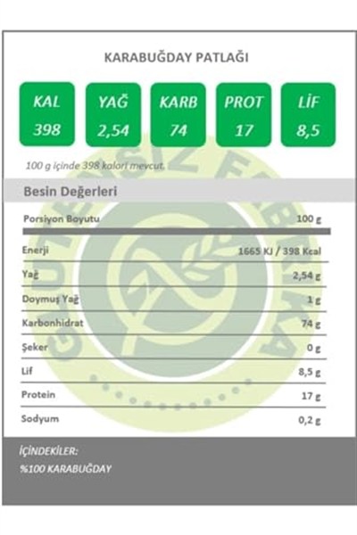 Karabuğday Patlağı Sade 1 Paket Glutensiz Vegan Sade 100 Gram