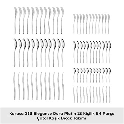 Karaca 316+ Dora Platin 12 Kişilik 84 Parça Çatal Kaşık Bıçak Takımı