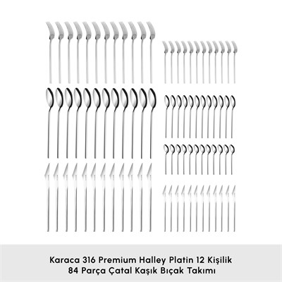 Karaca 316 Premium Halley Platin 12 Kişilik 84 Parça Çatal Kaşık Bıçak Takımı