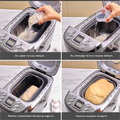 Karaca BakeXL Reçel, Yoğurt, Hamur Yoğurma ve Ekmek Yapma Makinesi Çift Bıçaklı Inox Siyah, 1500 g, 45 Farklı Tarifli Kitapçıklı