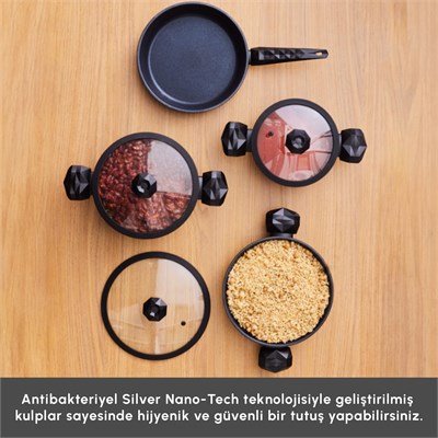 Karaca Biodiamond Antibakteriyel Kulplu İndüksiyon Tabanlı 7 Parça Tencere ve Tava Seti