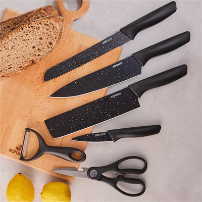 Karaca Black Stone 6 Parça Makas ve Soyacaklı Bıçak Seti