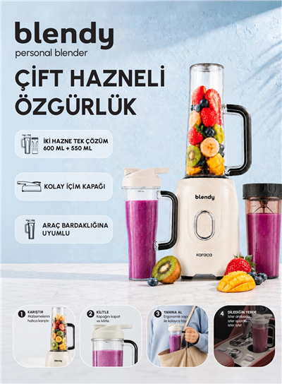 Karaca Blendy Personal Kişisel Kulplu Smoothie Blender Çift Hazneli