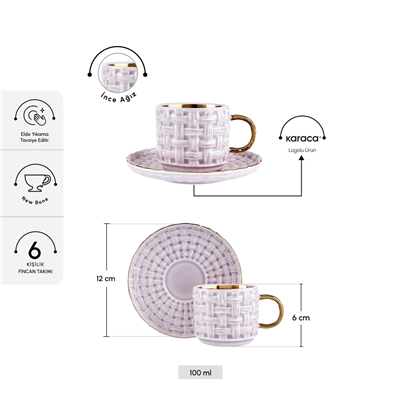 Karaca Braid 6 Kişilik Kahve Fincanı Lila 100 ml