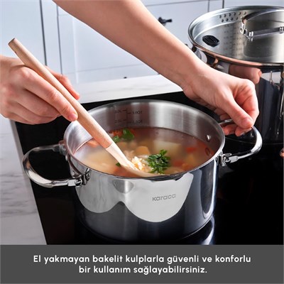 Karaca Burgaz 8 Parça Katlanabilir Kulplu İndüksiyon Tabanlı Çelik Tencere Seti