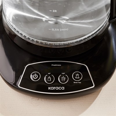 KARACA Çaysever 3 in 1 Konuşan Cam Çay Makinesi Su Isıtıcı ve Mama Suyu Hazırlama 1700W Black