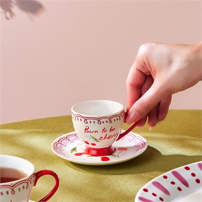 Karaca Cherry Time Çizgili Kahve Fincan Takımı 90 ml