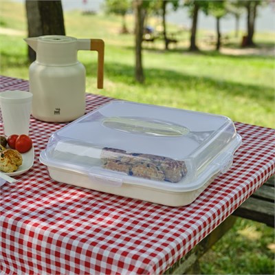 Karaca Container Rocca Kare Pasta Taşıma Fanusu Krem