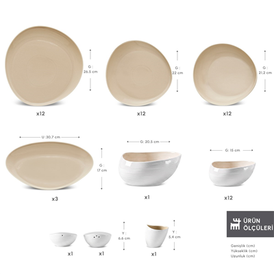 Karaca Earth Collection Rise 55 Parça 12 Kişilik Yemek Takımı Plus Krem