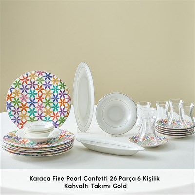 Karaca Fine Pearl Confetti 26 Parça 6 Kişilik Kahvaltı Takımı Gold