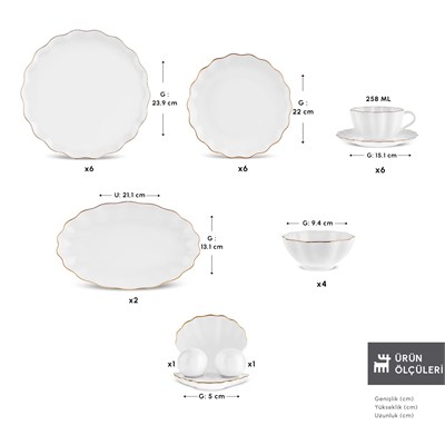 Karaca Fine Pearl Shell Gold 29 Parça 6 Kişilik Kahvaltı Takımı