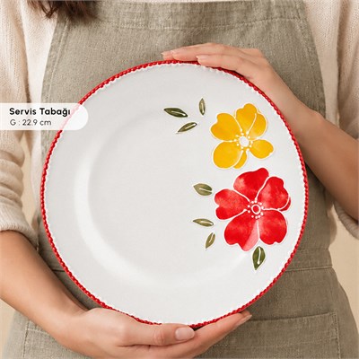 Karaca Forever Bone Perla Bloom 28 Parça 6 Kişilik Kahvaltı Takımı Kırmızı