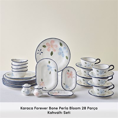 Karaca Forever Bone Perla Bloom 28 Parça 6 Kişilik Kahvaltı Takımı Lacivert