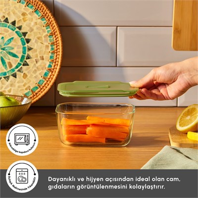 Karaca Green Dikdörtgen Cam Saklama Kabı 800 ml