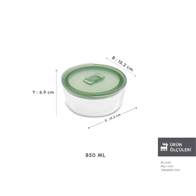 Karaca Green Yuvarlak Cam Saklama Kabı 850 ml