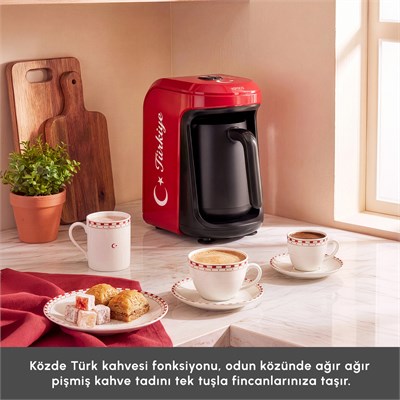 Karaca Hatır Hüps Türkiye Marş Söyleyen 5 Fincan Kapasiteli Sütlü Türk Kahve Makinesi Bayrak Kırmızısı