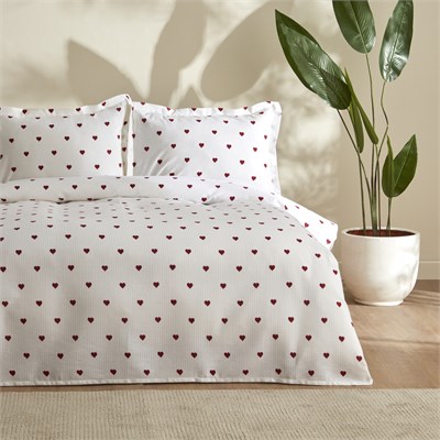 Karaca Home Amour Kalp Desenli %100 Pamuk Çift Kişilik Pike Takımı Kırmızı